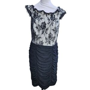Tadashi Shoji Black Lace Ruched Sheath Dress Size 10 Elegant Evening Cocktail